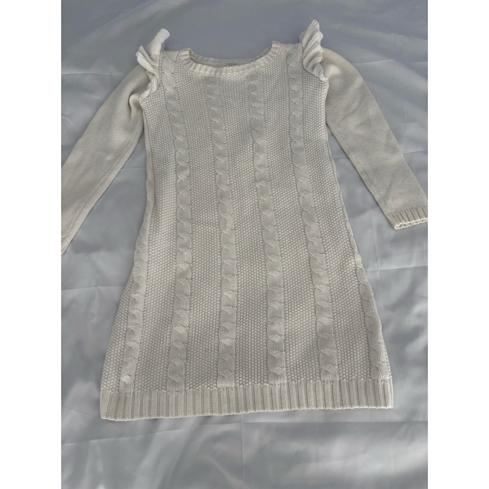 Girls Carter's Cream Cable Knit Ruffle Shoulder Casual Dress 14